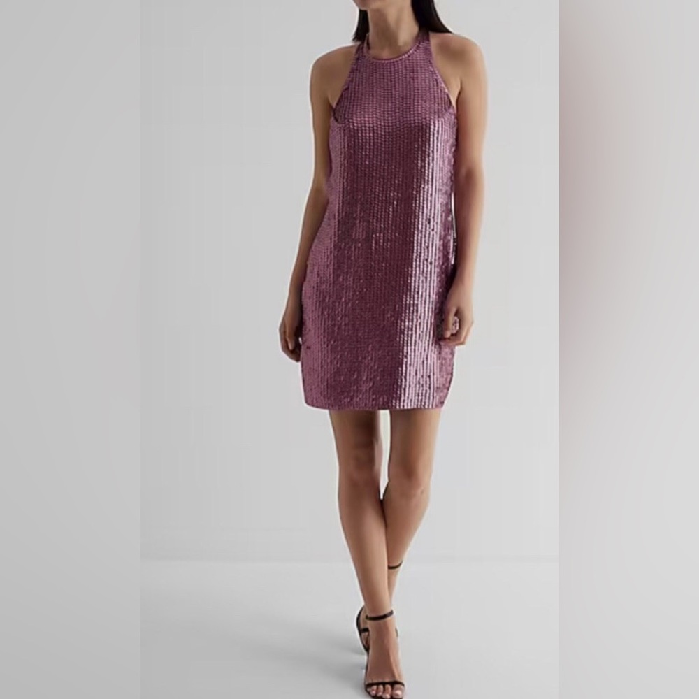 Express Pink Sequin Halter Dress Size M